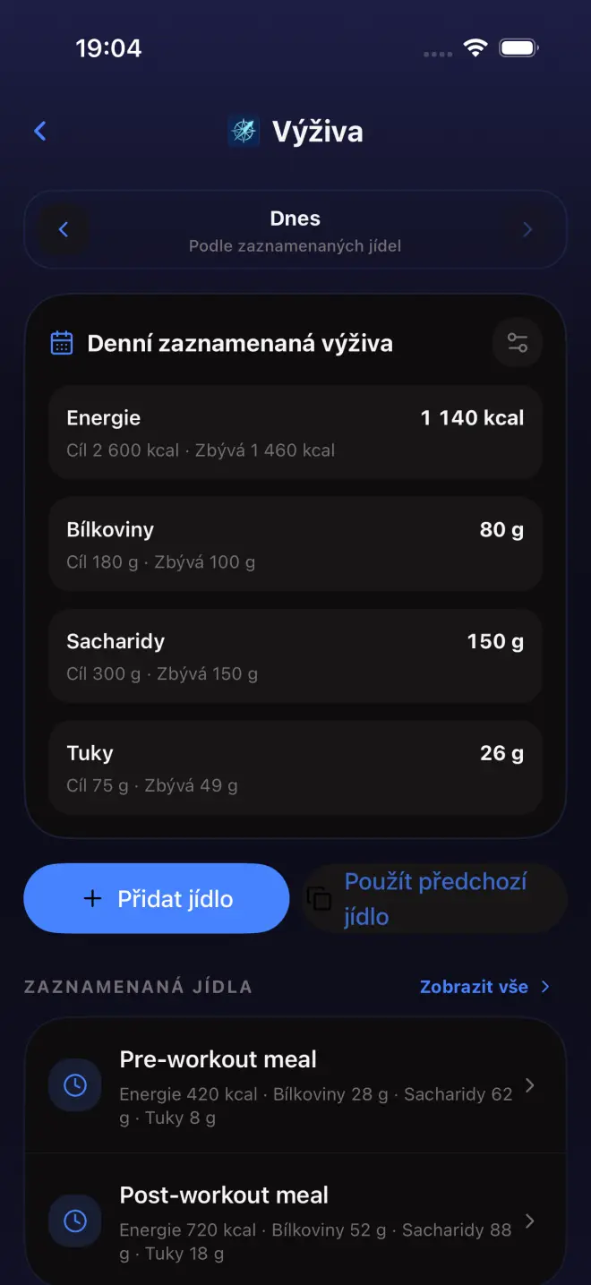 Výživa: Denní zaznamenaná výživa