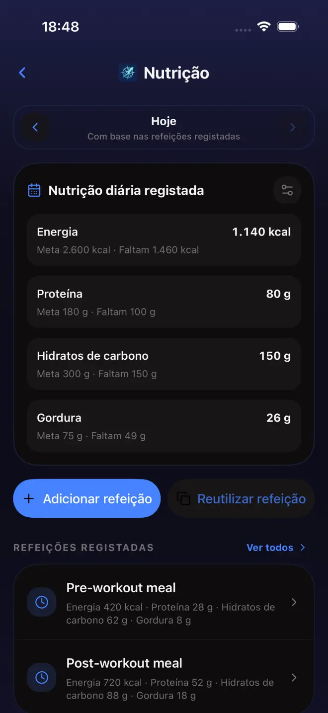 Nutrição: Nutrição diária registada